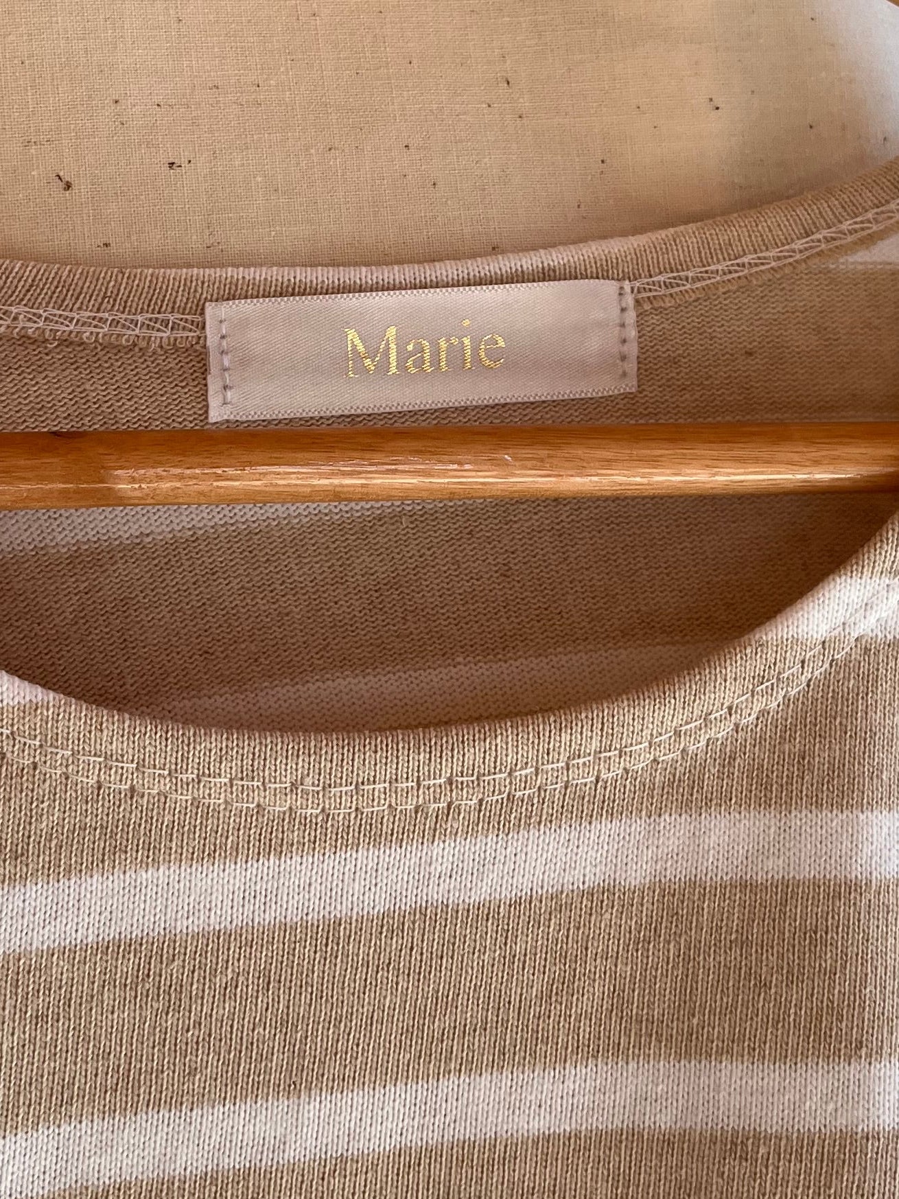 T-shirt femme coton rayé sable – Fait main | L’Atelier de Marie