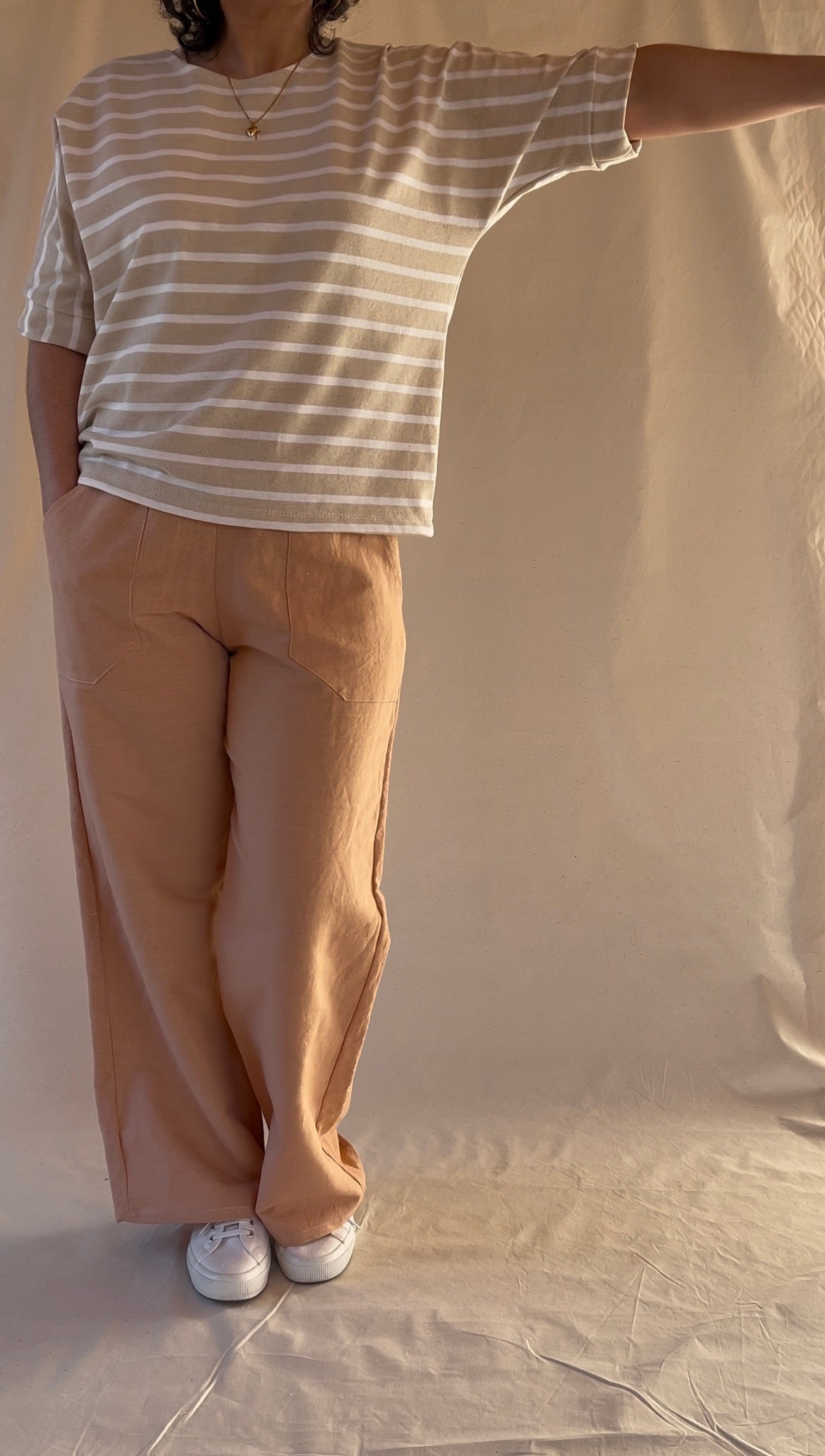 T-shirt femme coton rayé sable – Fait main | L’Atelier de Marie