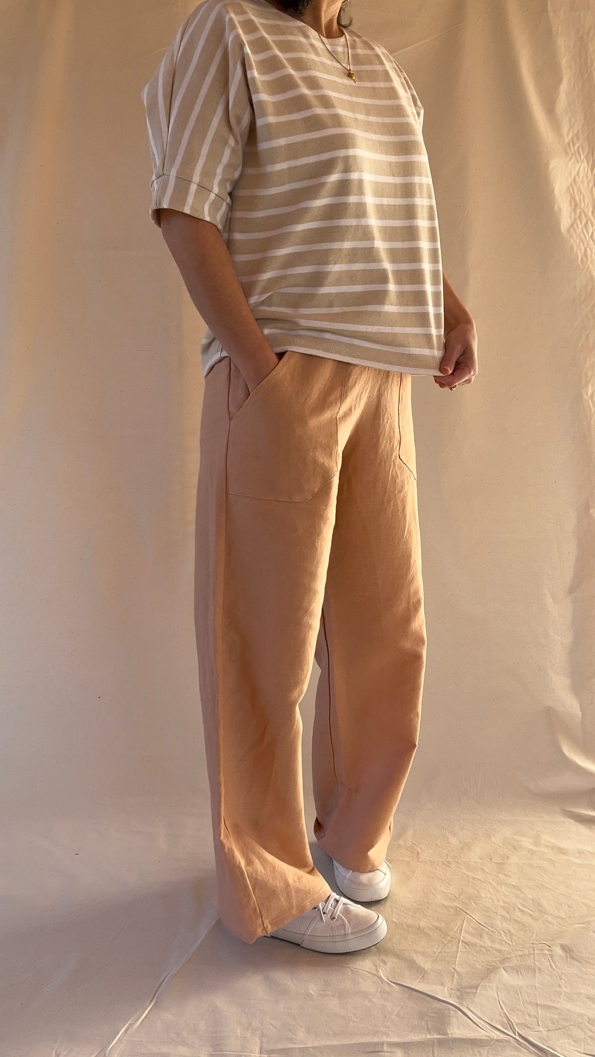 T-shirt femme coton rayé sable – Fait main | L’Atelier de Marie