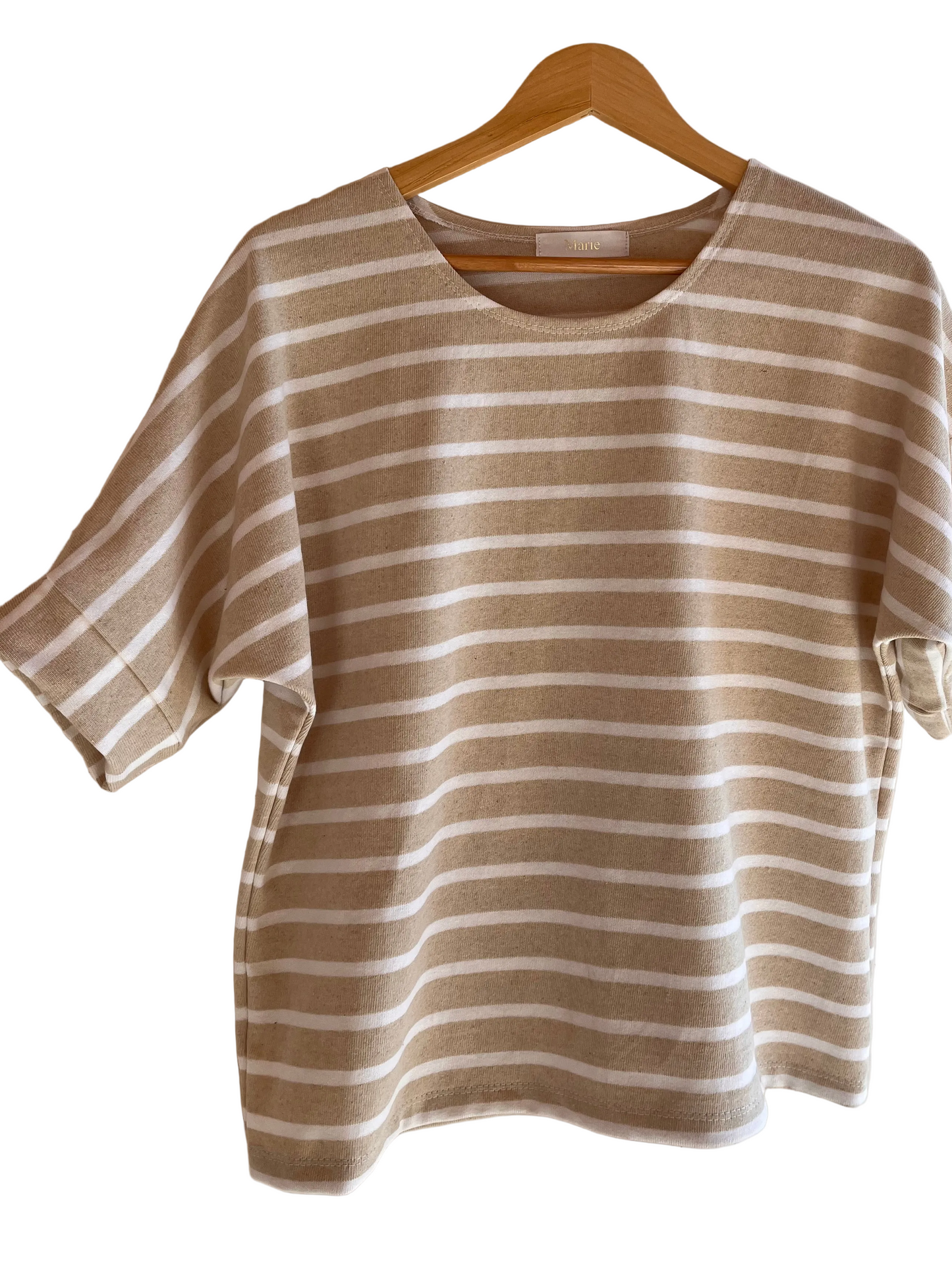 T-shirt femme coton rayé sable – Fait main | L’Atelier de Marie